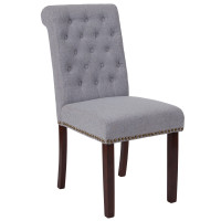 Flash Furniture BT-P-LTGY-FAB-GG HERCULES Series Light Gray Fabric Parsons Chair with Rolled Back, Accent Nail Trim and Walnut Finish 